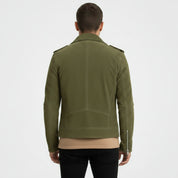 Men's Olive Green Suede Biker Jacket