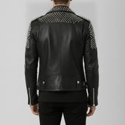 Men's Black Silver Studded Leather Biker Jacket