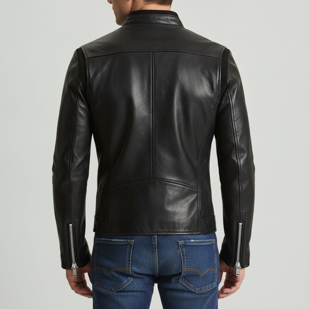 Men's Black Slim Fit Leather Biker Jacket