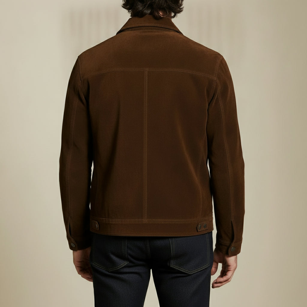 Men's Brown Suede Trucker Jacket