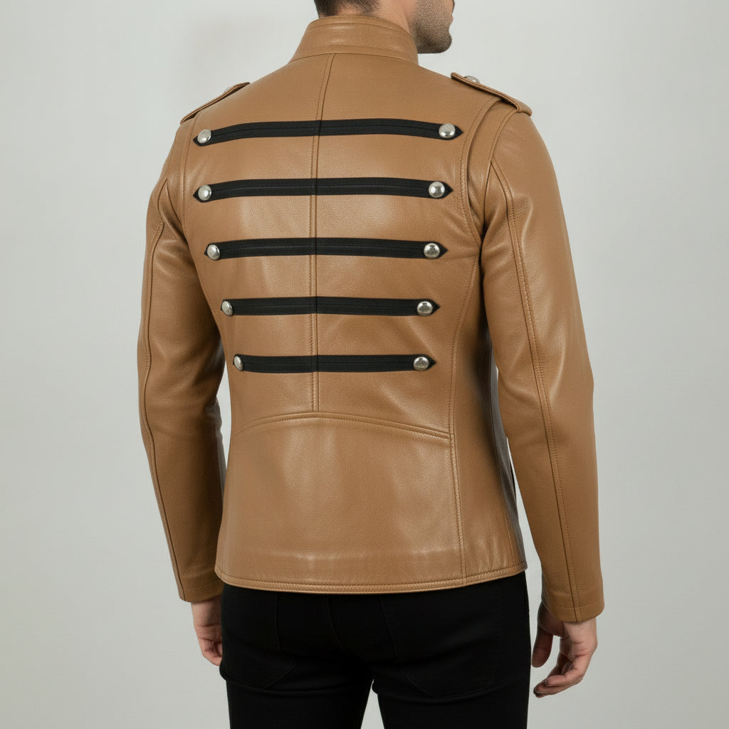 Tan Leather Military Jacket