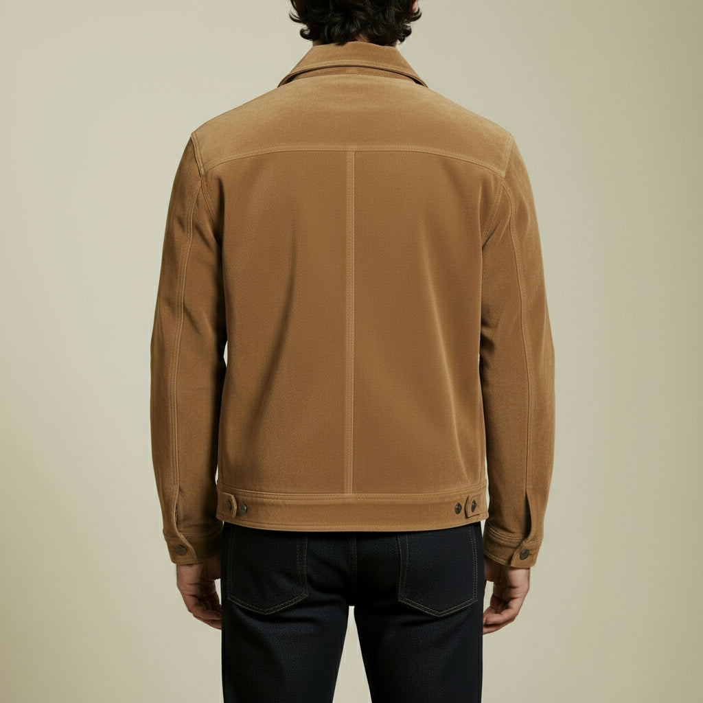 Men's Tan Suede Trucker Jacket