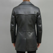 Men's Black Leather Trench Coat