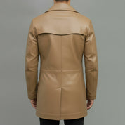 Men's Tan Leather Trench Coat