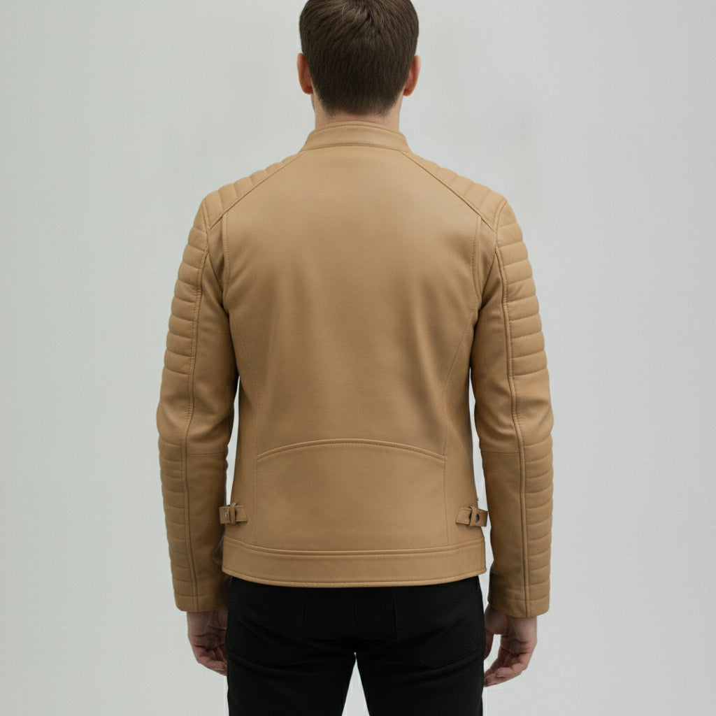 Men's Tan Leather Biker Jacket