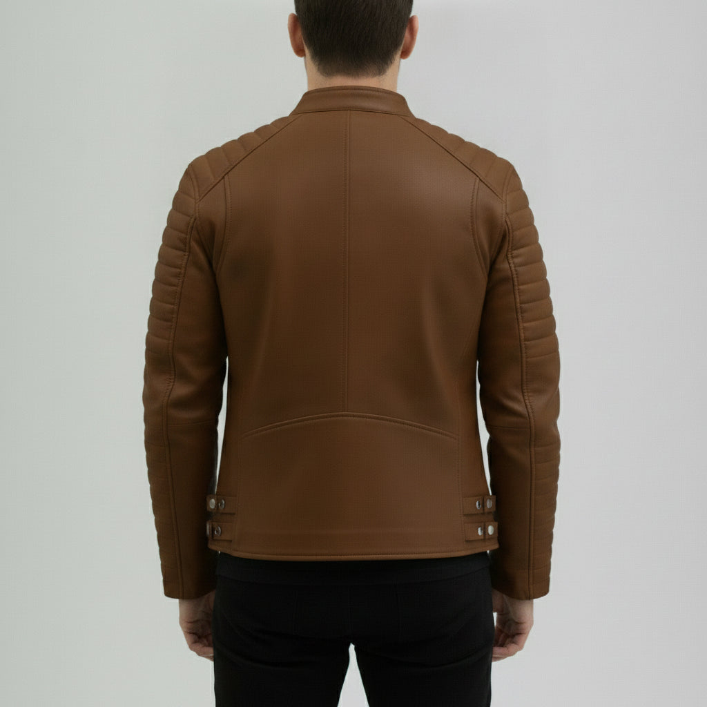 Men's Brown Leather Biker Jacket