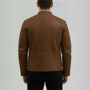 Men's Brown Leather Biker Jacket