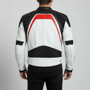 Men's White, Black, and Red Leather Biker Jacket