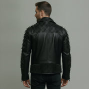Men's Black Studded Leather Biker Jacket