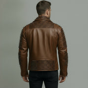 Men's Brown Studded Leather Biker Jacket