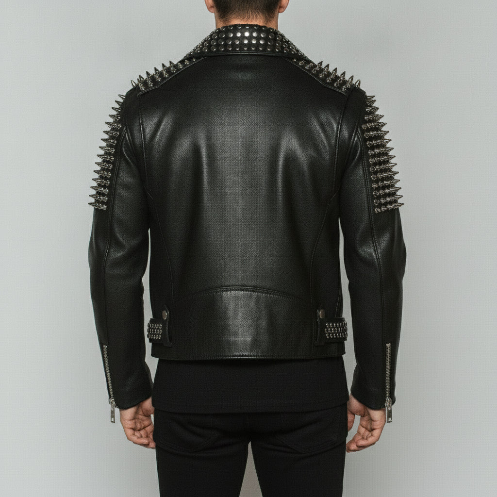 Men's Black Studded Leather Biker Jacket