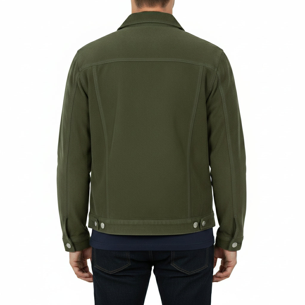 Men's Olive Green Suede Trucker Jacket
