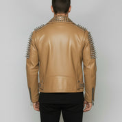Men's Tan Studded Leather Biker Jacket