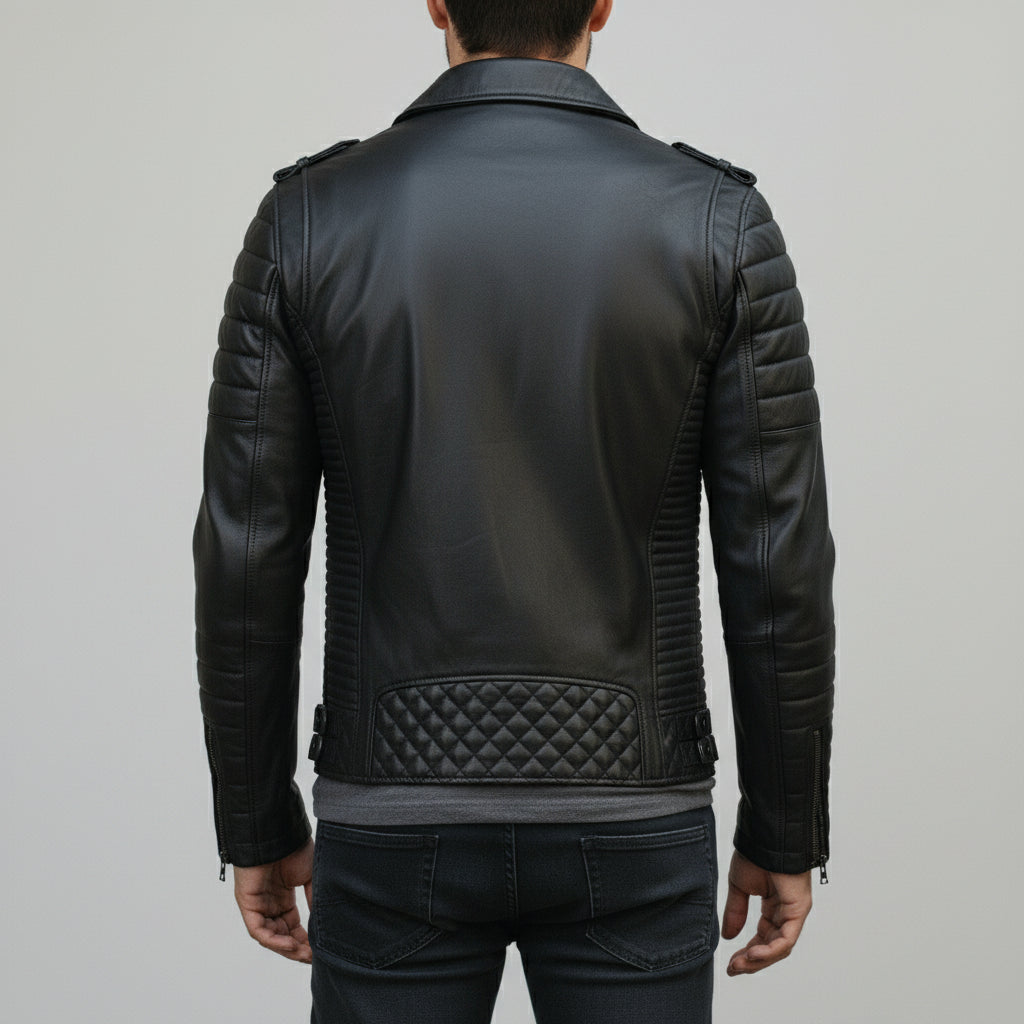 Men's Black Leather Biker Jacket