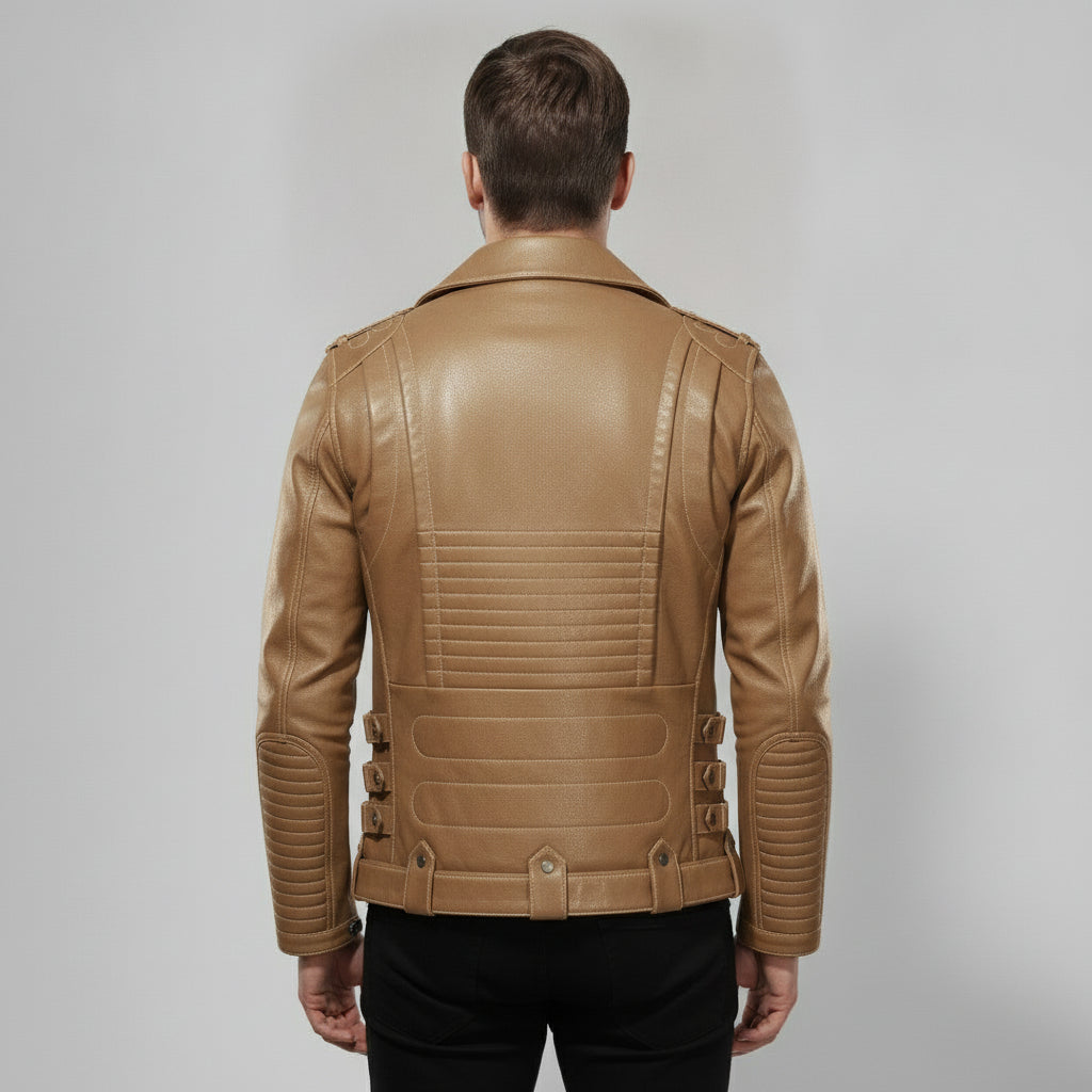 Men's Tan Leather Biker Jacket