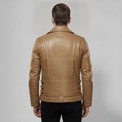 Men's Tan Leather Biker Jacket