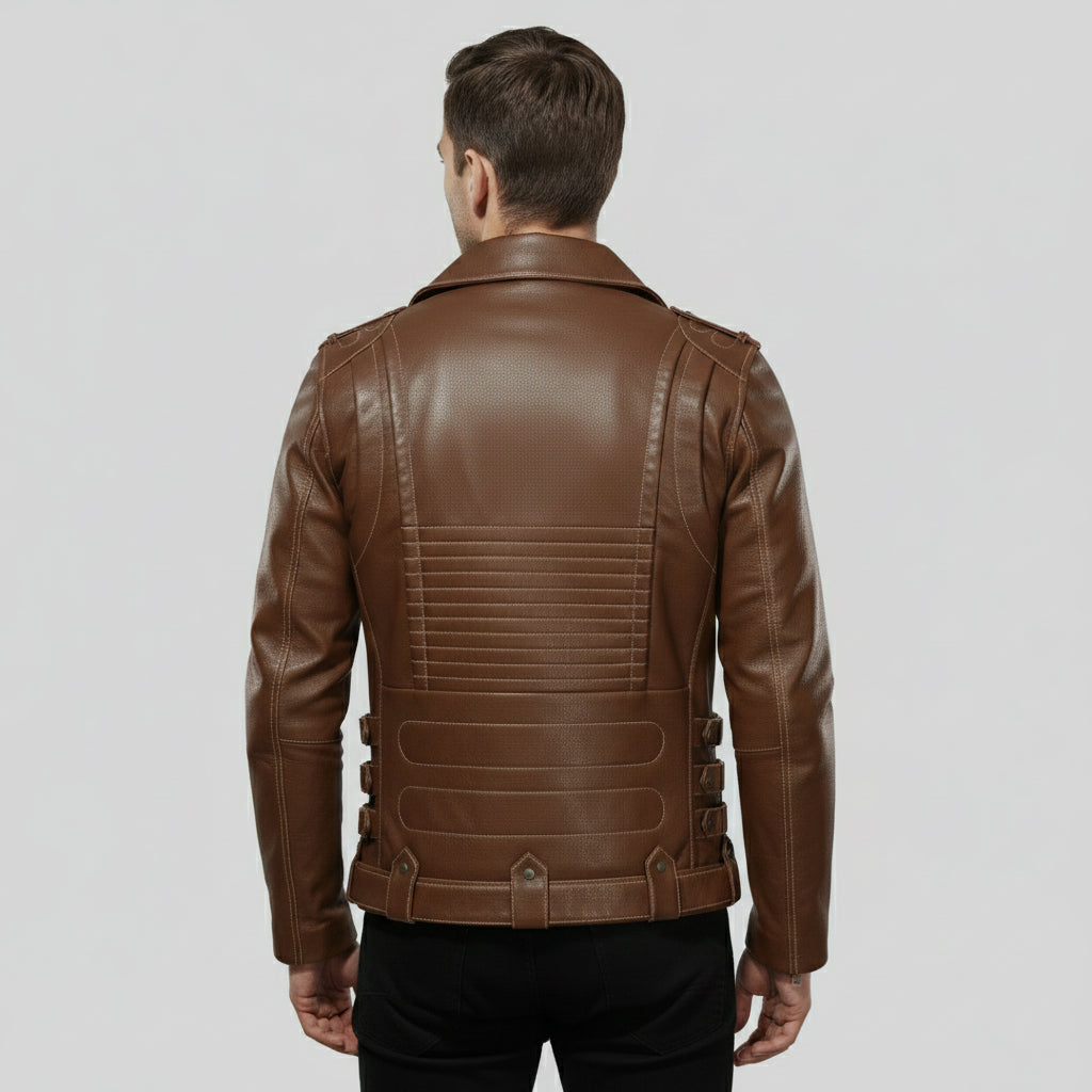 Men's Brown Leather Biker Jacket