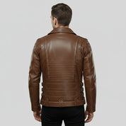 Men's Brown Leather Biker Jacket