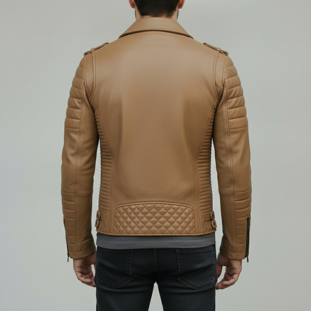 Men's Tan Leather Biker Jacket