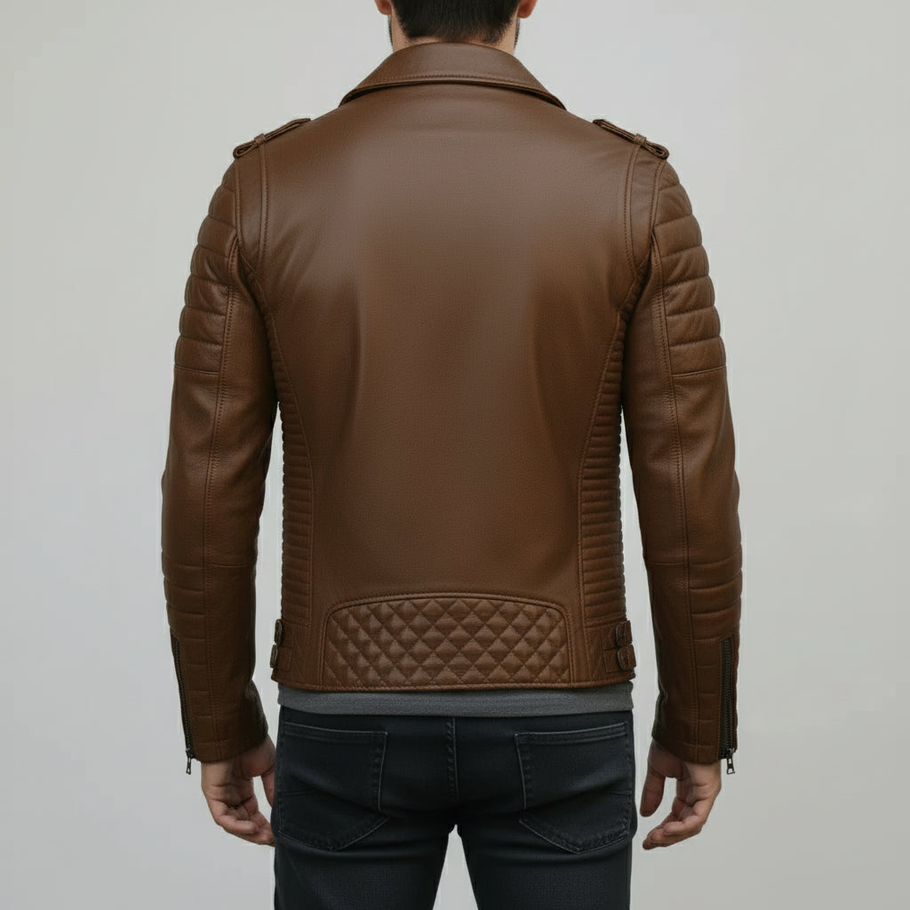 Men's Brown Leather Biker Jacket
