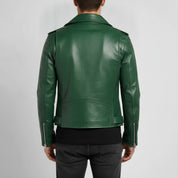 Men's Green Belted Leather Biker Jacket