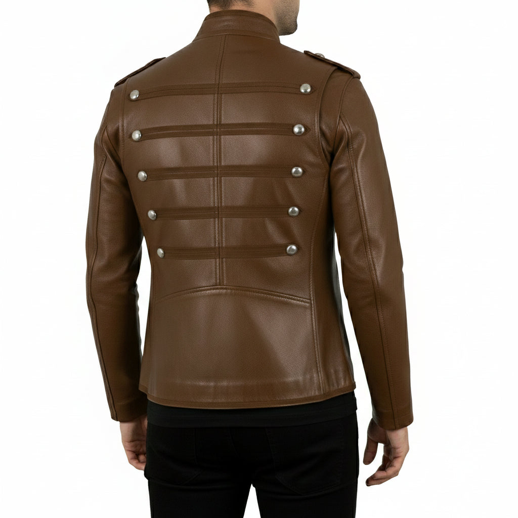 Brown Leather Military Jacket — Harington