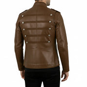 Brown Leather Military Jacket — Harington