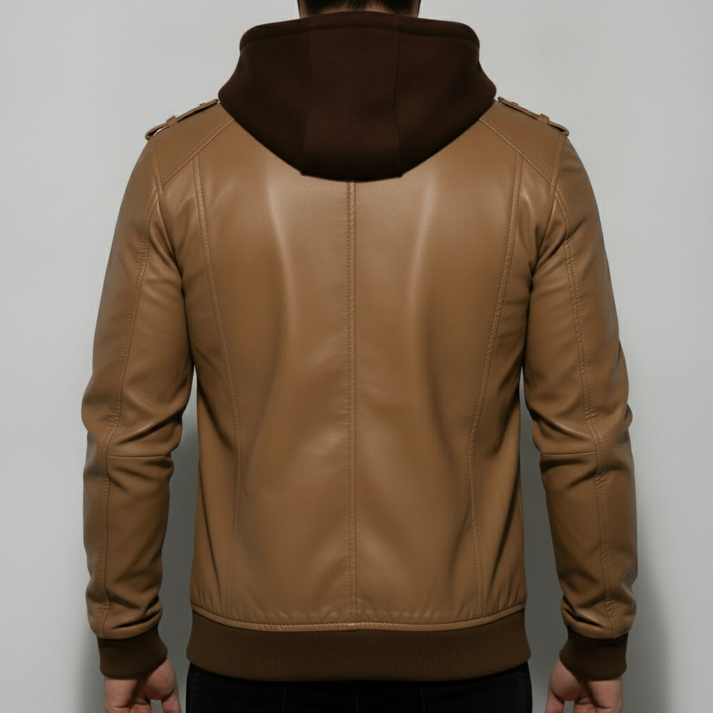 Men's Tan Leather Biker Jacket