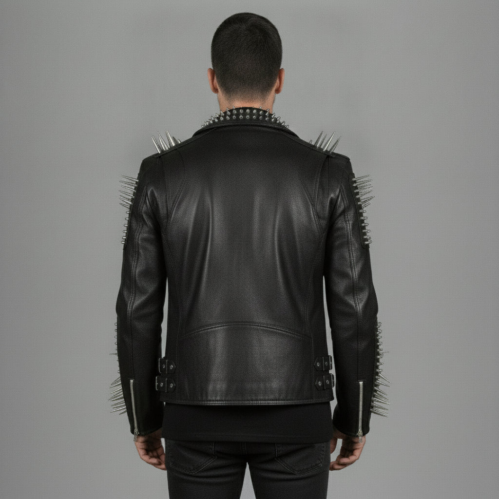 Men's Black Studded Leather Biker Jacket