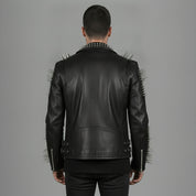 Men's Black Studded Leather Biker Jacket