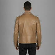 Men's Tan Studded Leather Biker Jacket