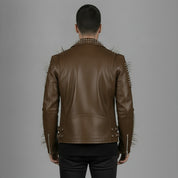 Men's Brown Studded Leather Biker Jacket
