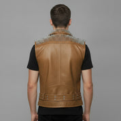 Men's Tan Studded Leather Biker Jacket