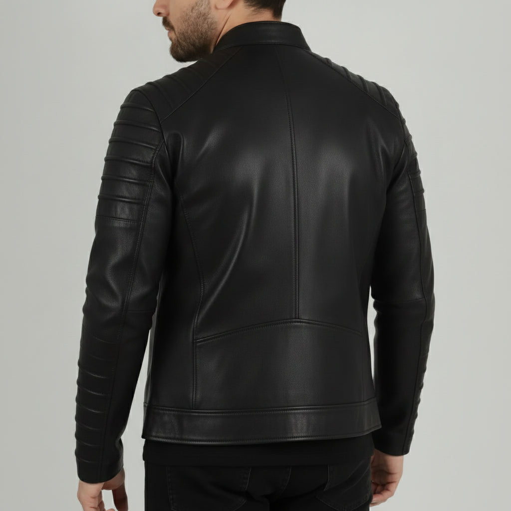 Men's Black Quilted Leather Biker Jacket