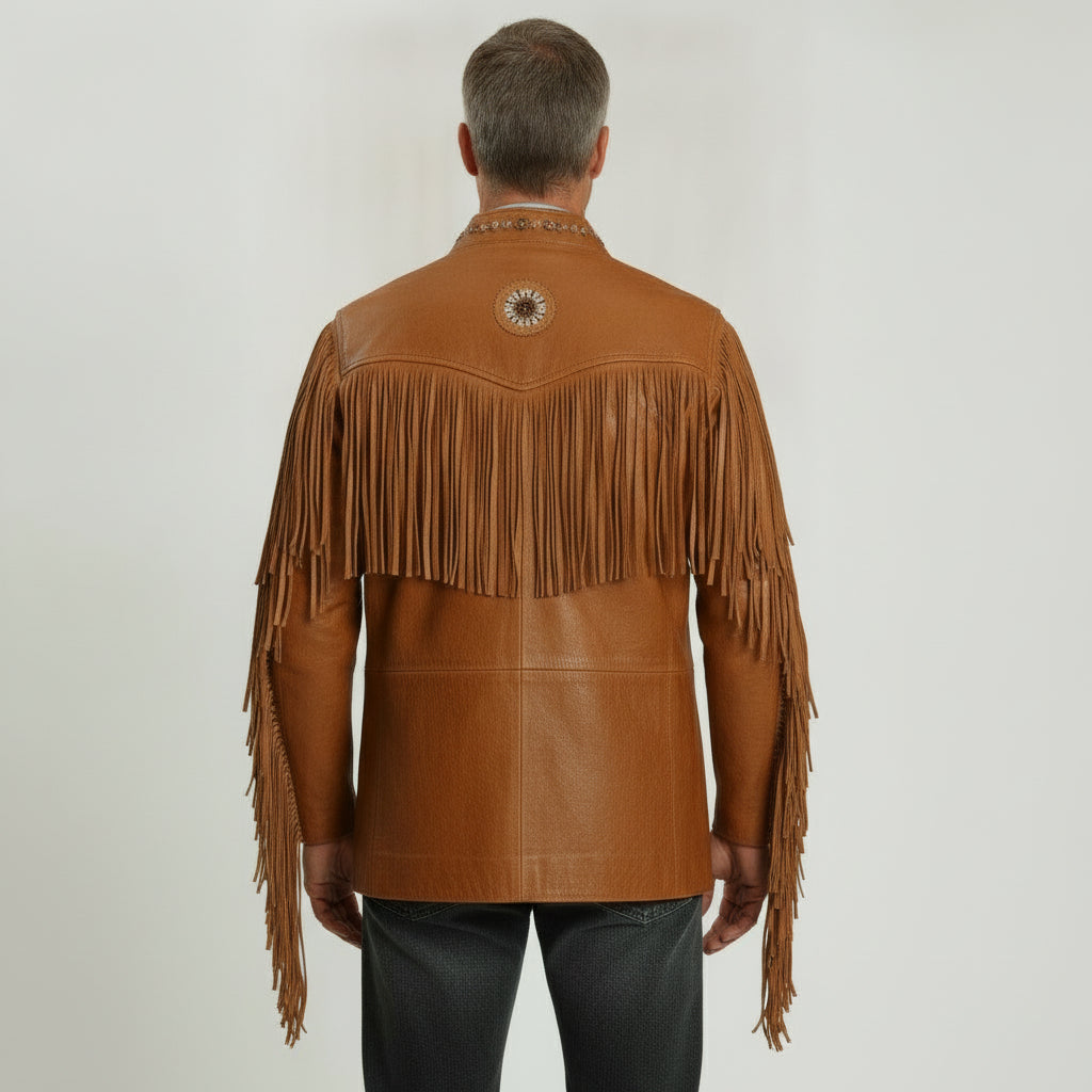 Men's Brown Fringe Leather Biker Jacket