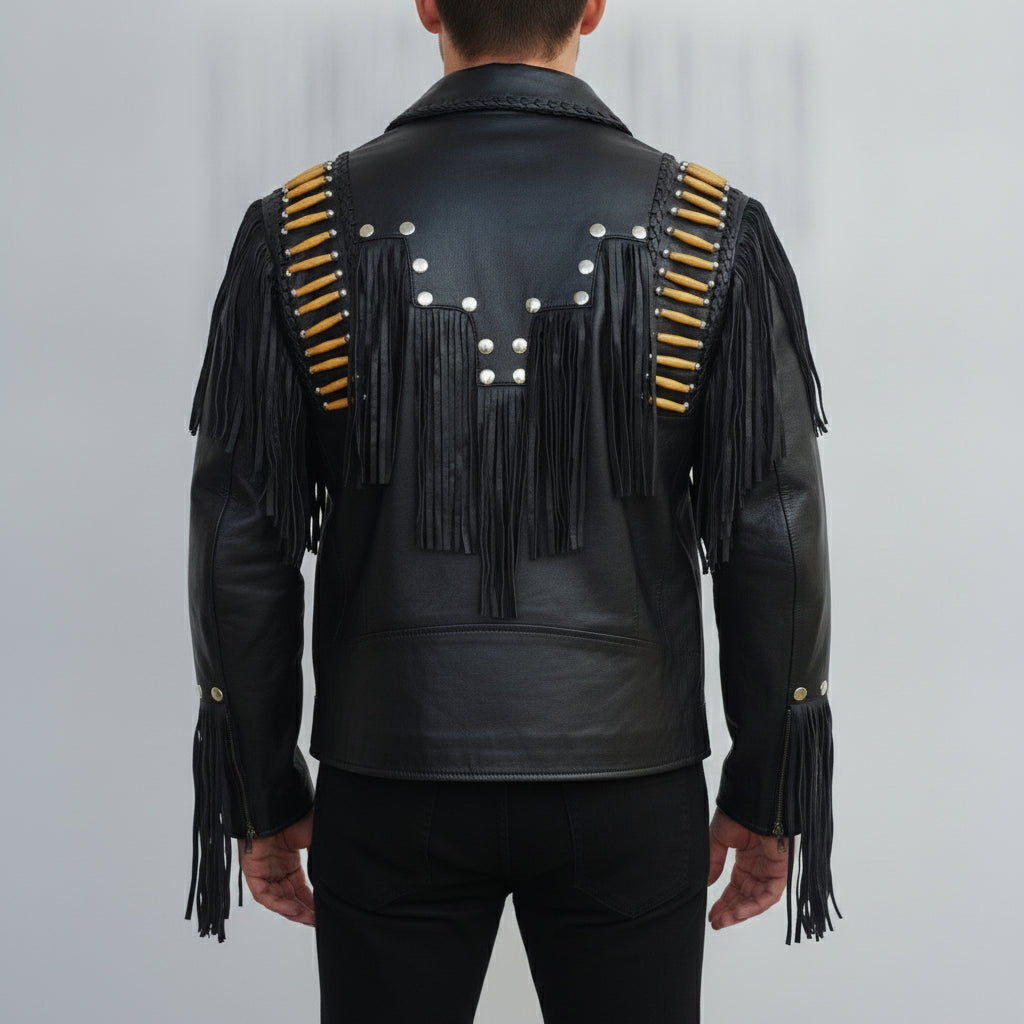 Men's Black Leather Western Jacket — Cheswick