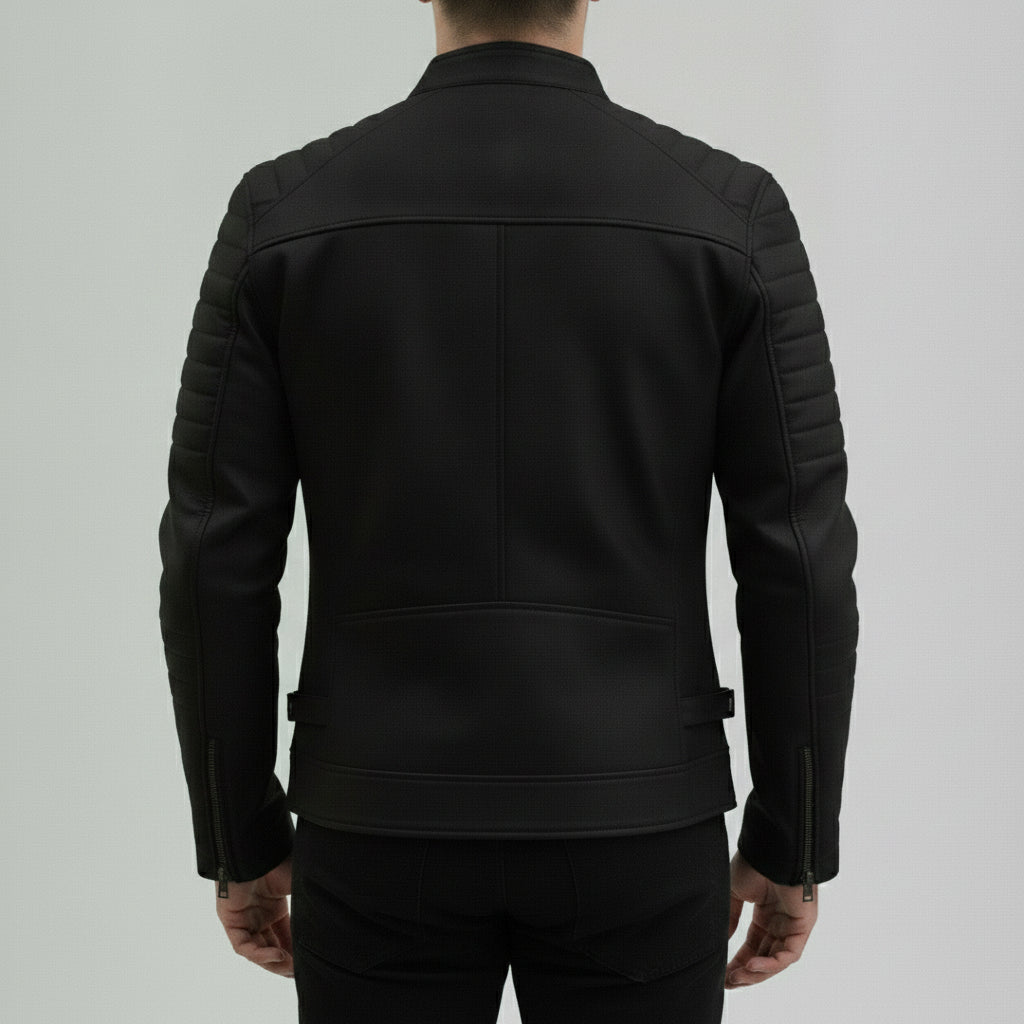 Men's Black Leather Biker Jacket — Burgess