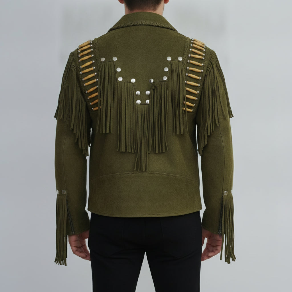 Men's Olive Green Suede Leather Biker Jacket — Cheswick