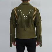 Men's Olive Green Suede Leather Biker Jacket — Cheswick