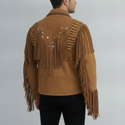 Men's Tan Suede Leather Biker Jacket — Cheswick