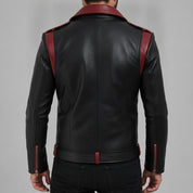 Men's Black and Burgundy Double Rider Leather Biker Jacket — Abbercombe