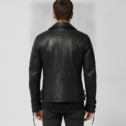 Men's Black Quilted Leather Biker Jacket — Abbett