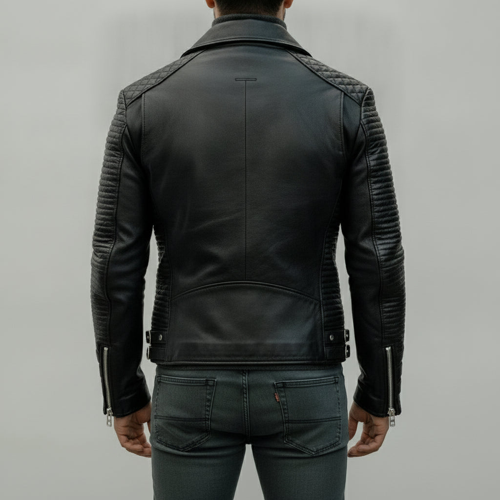 Men's Black Leather Biker Jacket