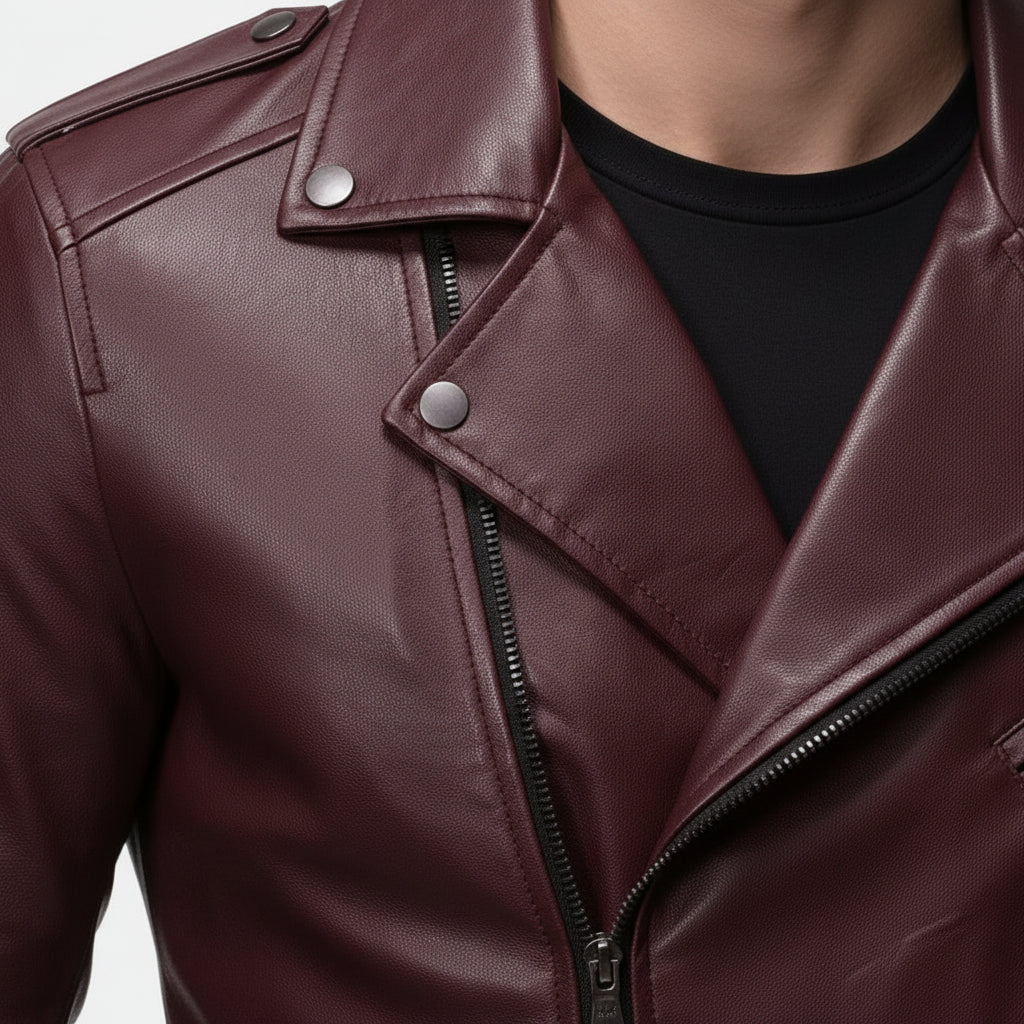 Handmade Mens Maroon Biker Leather Jacket Jacket, Maroon Leather Jacket for Men