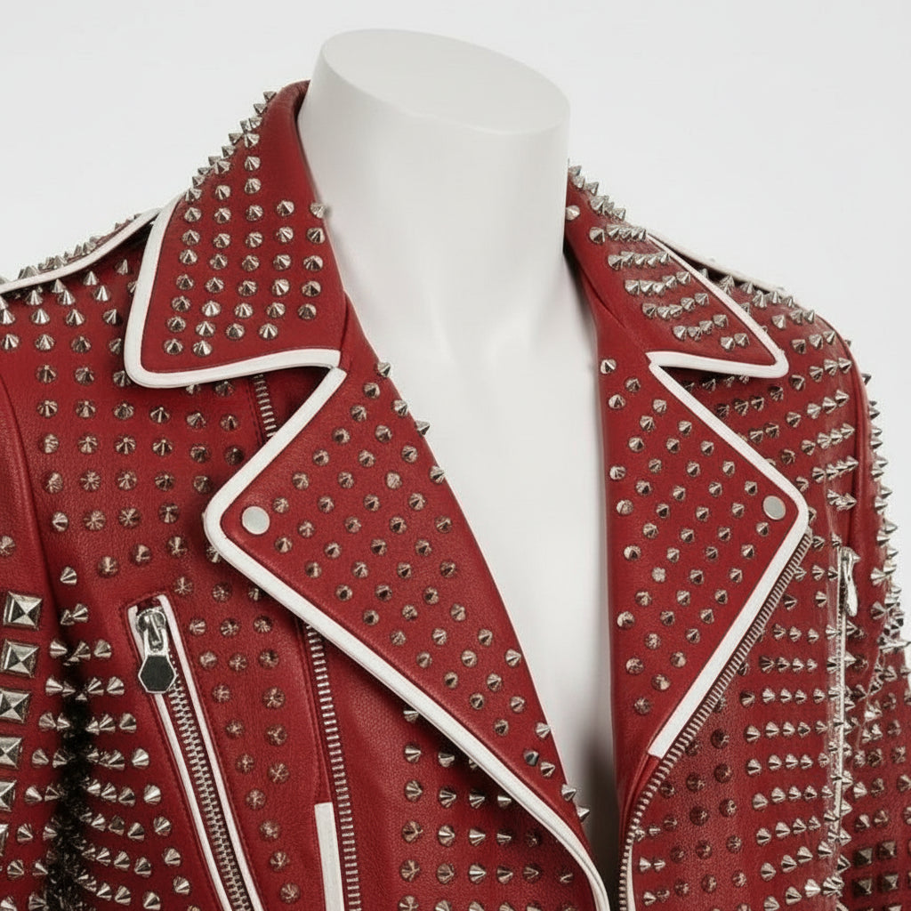 Men's Handmade Multicolor Diamond Studded Brando Retro Motorcycle Rock Punk Jacket