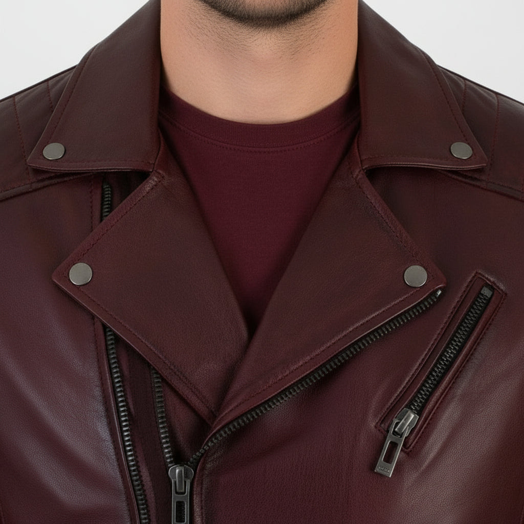 Men's Handmade Aged Genuine Leather Jacket Slim Fit Zip Closure Vintage Style