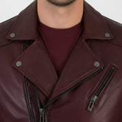 Men's Handmade Aged Genuine Leather Jacket Slim Fit Zip Closure Vintage Style