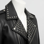 Handmade Fashion Leather Silver Studded Real Soft Leather Biker Style Jacket for Men