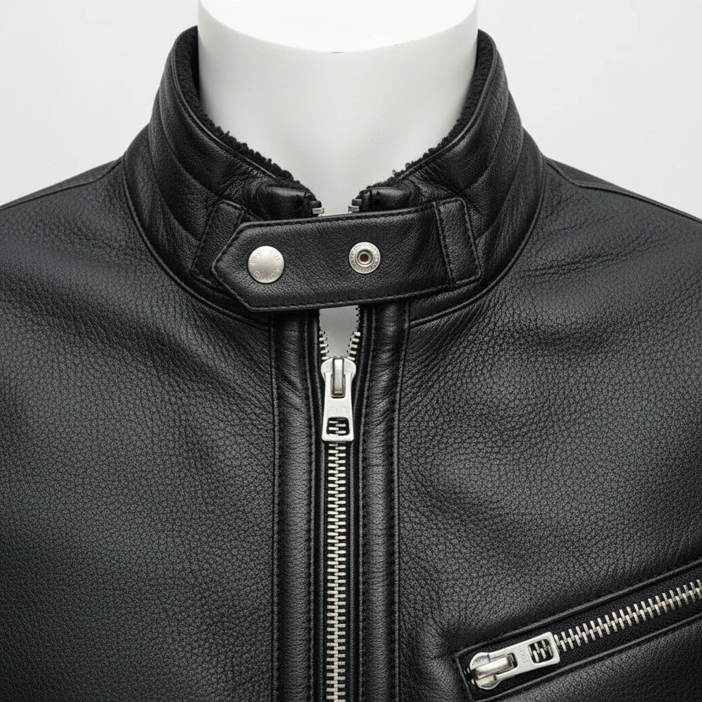 Men's Handmade Black Cowhide Leather Motorcycle Jacket