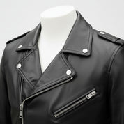 Handmade Men Black Multi Pocktes Biker Leather Jacket, Black Motorcycle Jacket